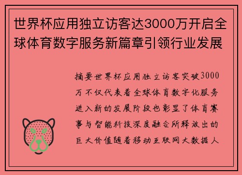 世界杯应用独立访客达3000万开启全球体育数字服务新篇章引领行业发展新趋势
